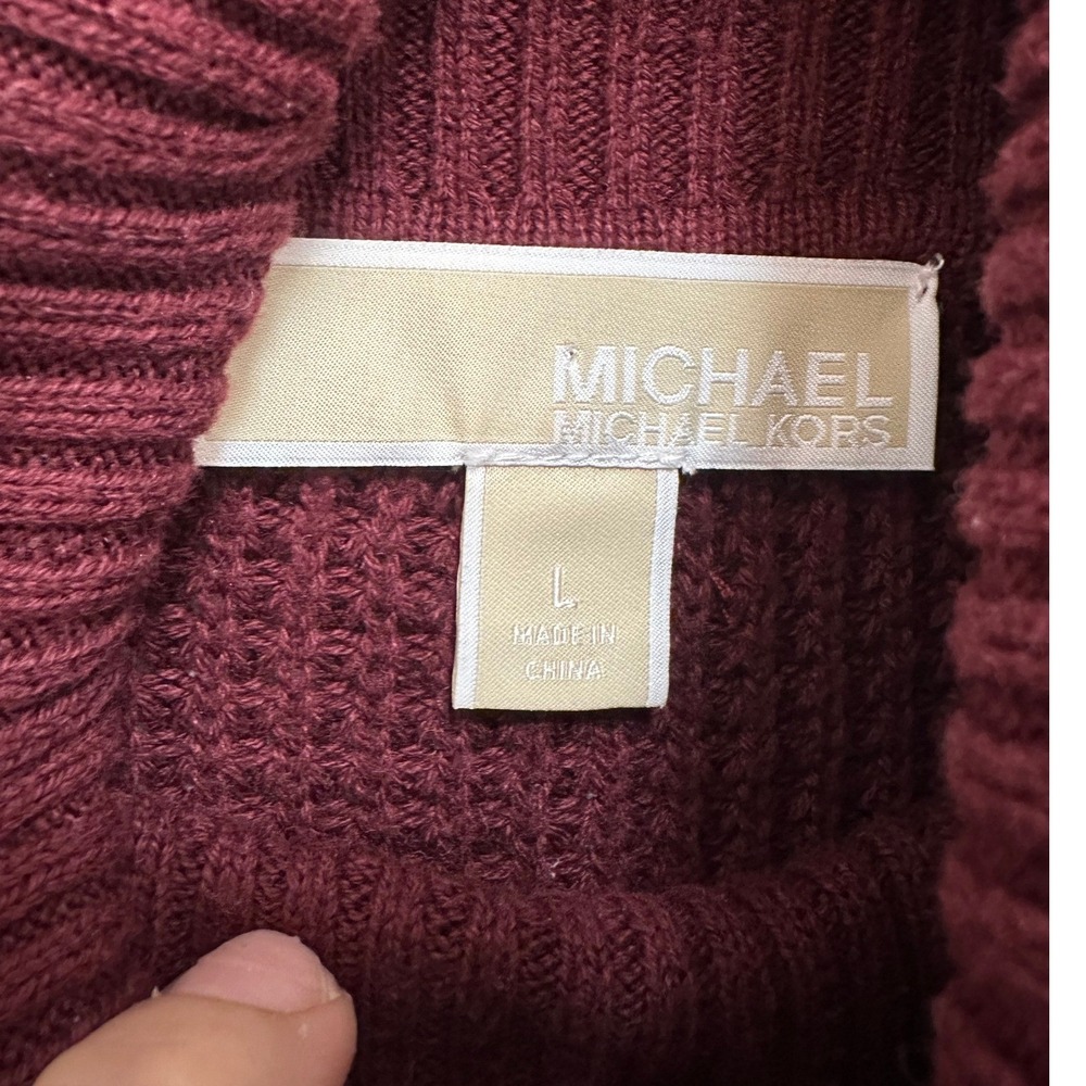 Michael Kors Burgundy Waffle Knit Turtleneck Sweater Women Size L Oversized Cozy - Picture 4 of 10